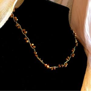 Handmade Artisanal Estate necklace Facet crystal beads & sculptural gold spacers